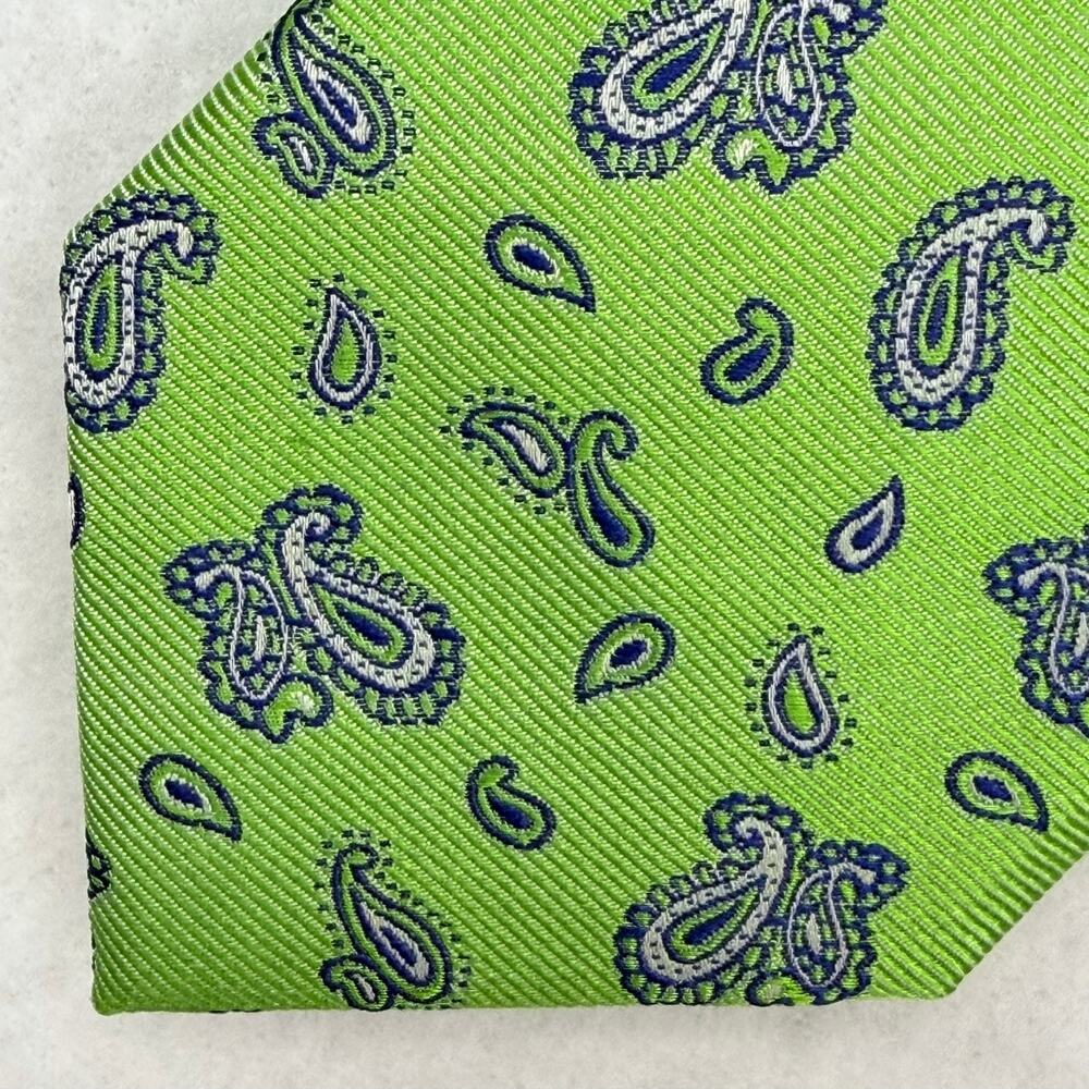 Pronto Uomo NEW Mens Paisley Tie Lime Green Navy White 59” NWT